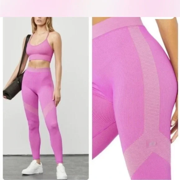 Alo Yoga Pink Illusion Seamless High Waist in electric violet and acid lime - Picture 1 of 6